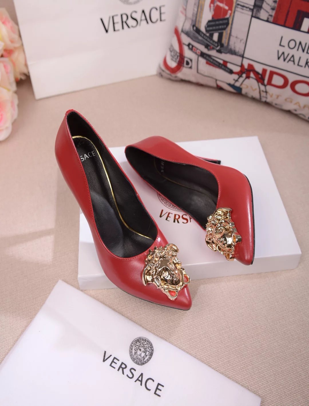 red versace heels