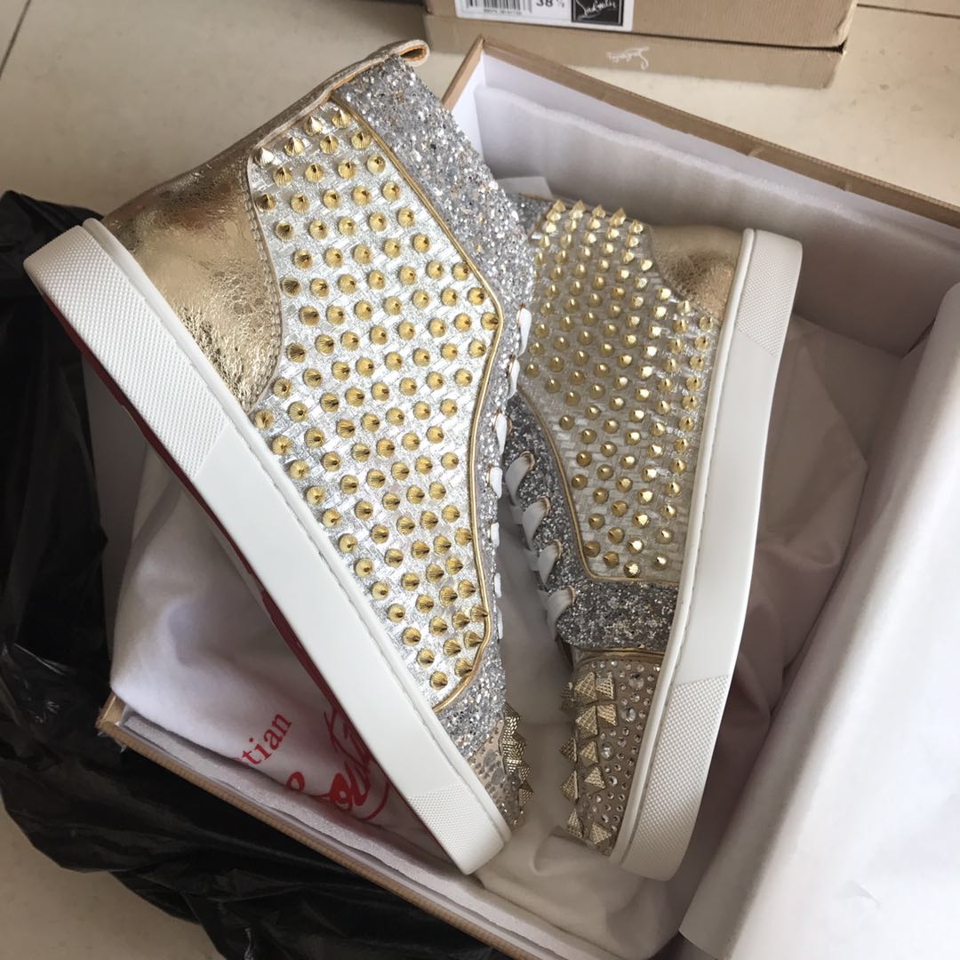 louboutin mens gold spiked shoes