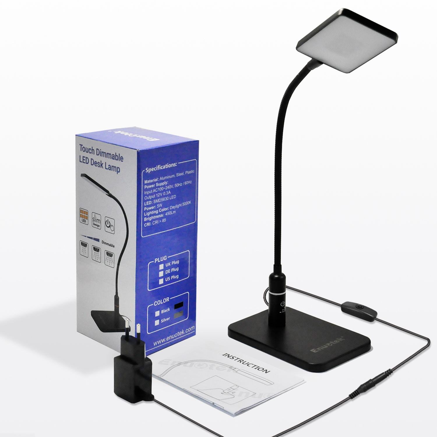 Touch Dimmable Black Led Desk Lamp Flexible Metal Led Table