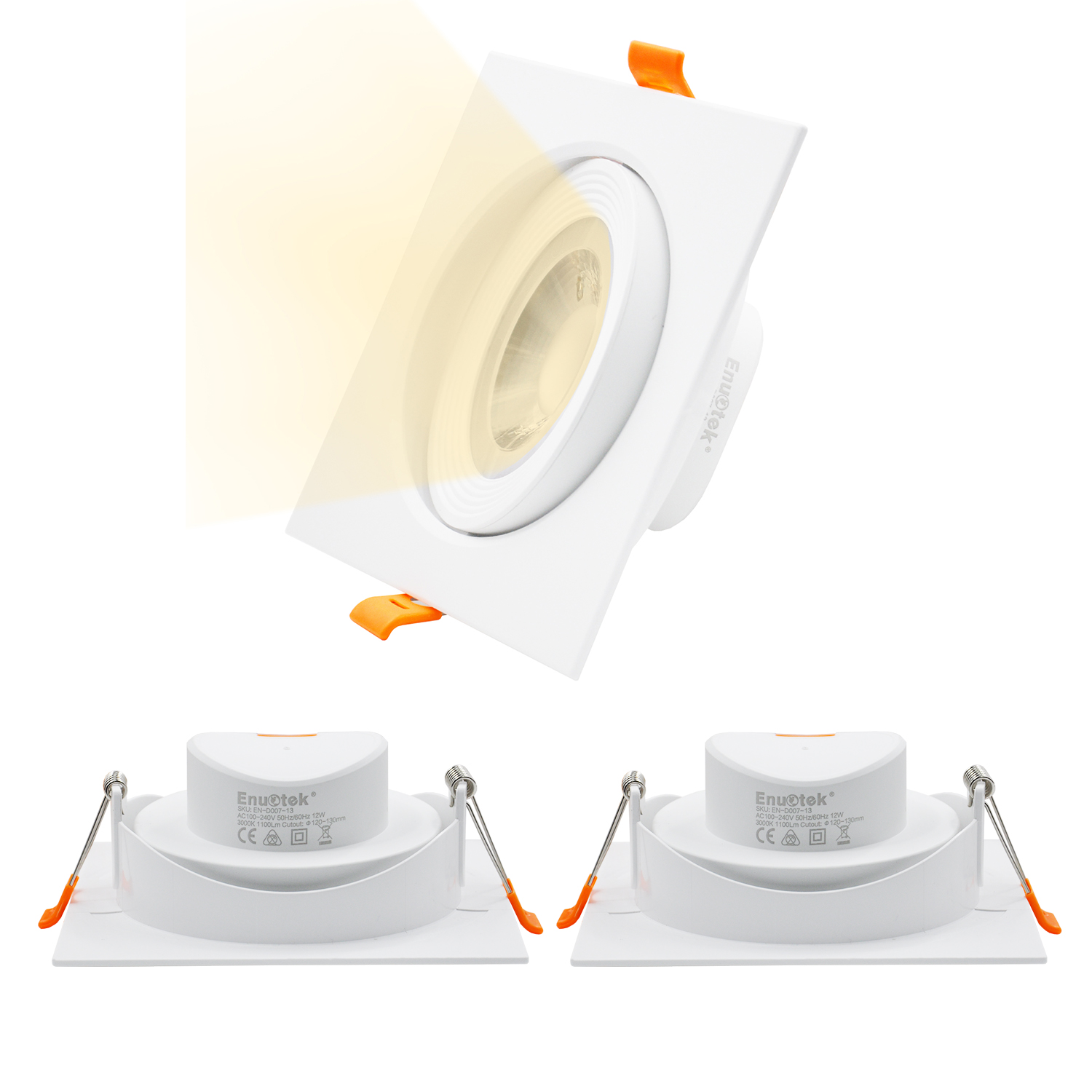 Square White 12w Led Spot Lamps Angled Recessed Ceiling Downlights 40 Beam Angel Downlights Warm White 3000k For Sloped Ceiling Cut Hole Diameter