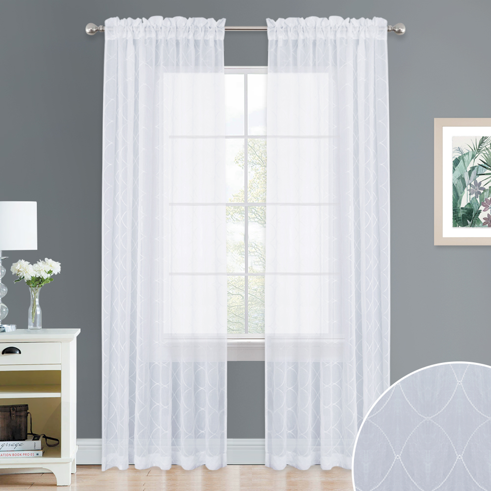 Nicetown Diamond Embroidered Crushed Sheer Curtain For Kitchen