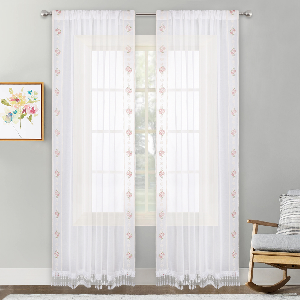Nicetown 54 Wide Romantic Sheer Curtains With Embroidery Lace On