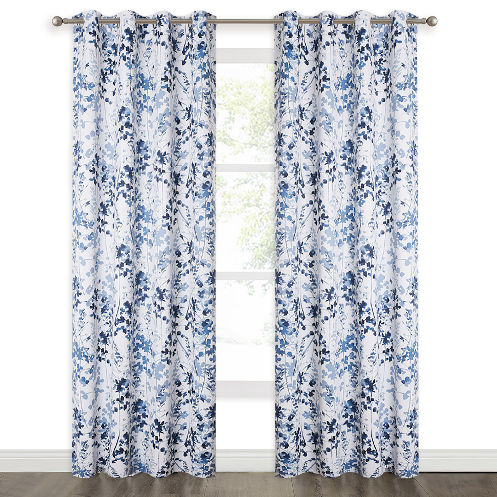 Room Darkening Watercolor Printed Curtain Window Treatment Set With Aesthetic Foliage Pattern,sold As 1 Panel