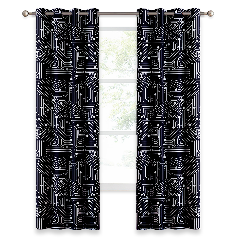 Blackout Geometric Curtain - Print Curtain Panel Computer Circuit Boards Pattern,sold As 1 Panel