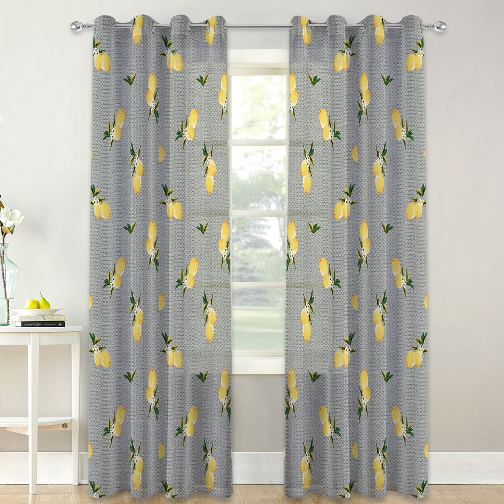Semi Sheer Curtains For Kitchen Windows, Exotic Yellow Lemon Leaf Floral Pattern Summer Curtain Set For Farmhouse/back Door,sold As 1 Panel