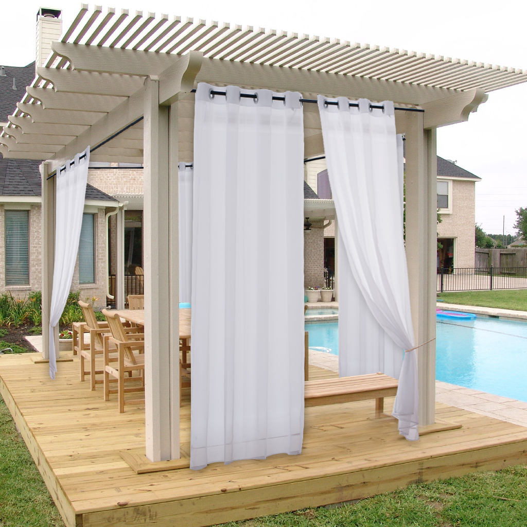 Sheer Outdoor Waterproof Curtain For Porch With Rope Tieback,sold As 1 Panel