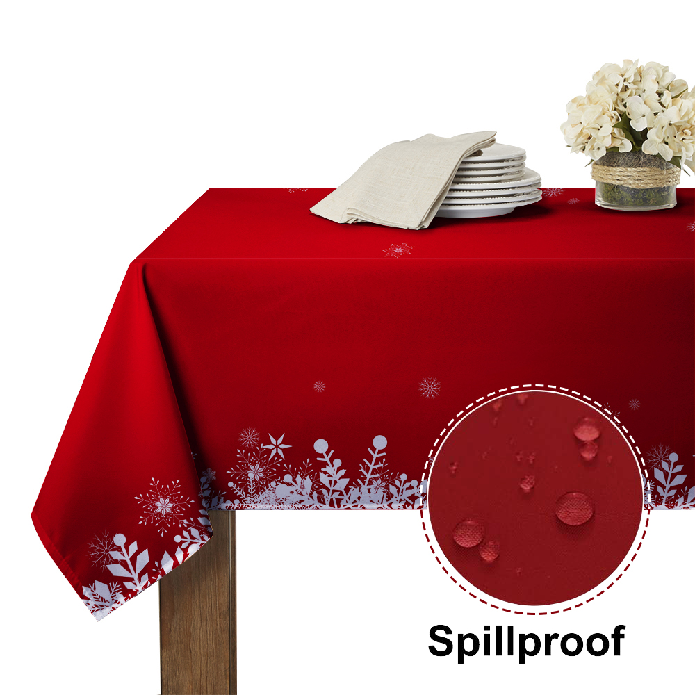 Red Tablecloths, Printed Table Cover For Christmas Table, Spill-proof Heavy Weight Leak-proof Fabric Drape Well