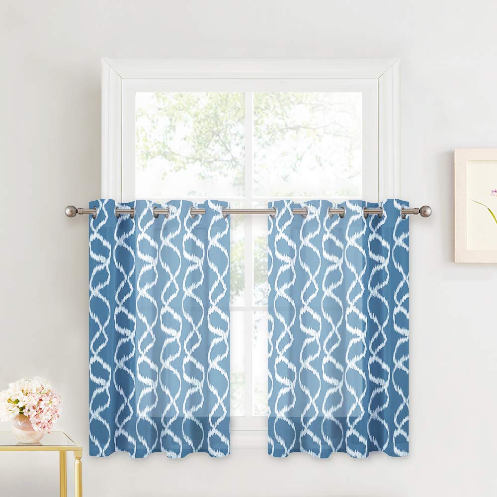 Printed Sheers For Small Window - Translucent Semi Voile Sheers With Abstract Circle Bubble Printed, Faux Linen Textured Curtain Panels For Kitchen ,s