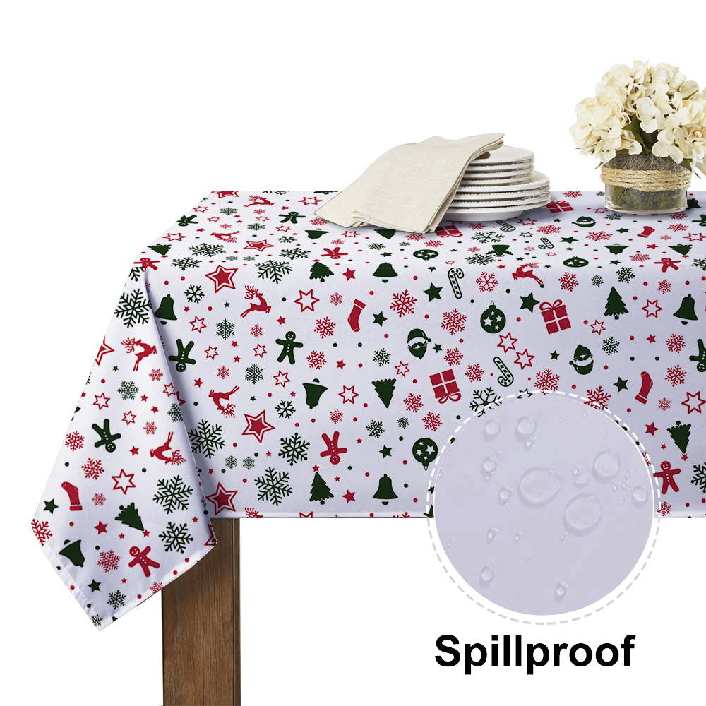 Christmas Table Cover, Rectangle Tablecloth For Dining Table/party, Multi-color Printed Durable Fabric Water Resistant Washable,sold As 1 Panel