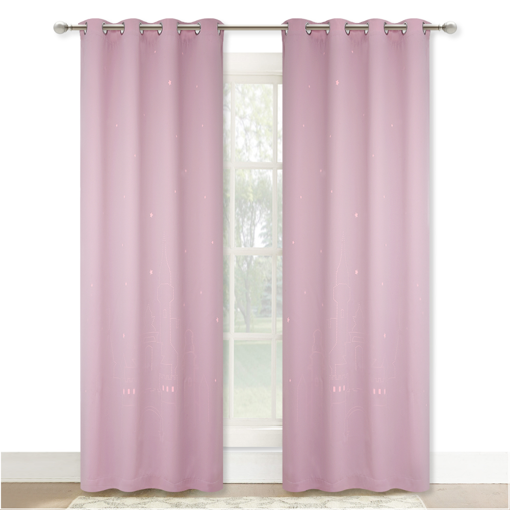 Blackout Curtain Hollow Out Star And Castle Pattern On Back Liner, Magical Fairy For Kids Bedroom Nursery,sold As 1 Panel