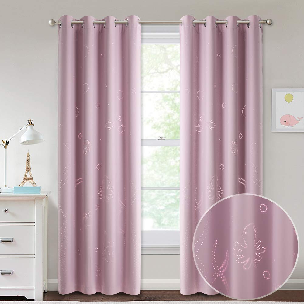 100% Blackout Window Curtain Panel, Heat And Cold Blocking Drapes With Black Liner For Kindergarten, Nursery School, Infant