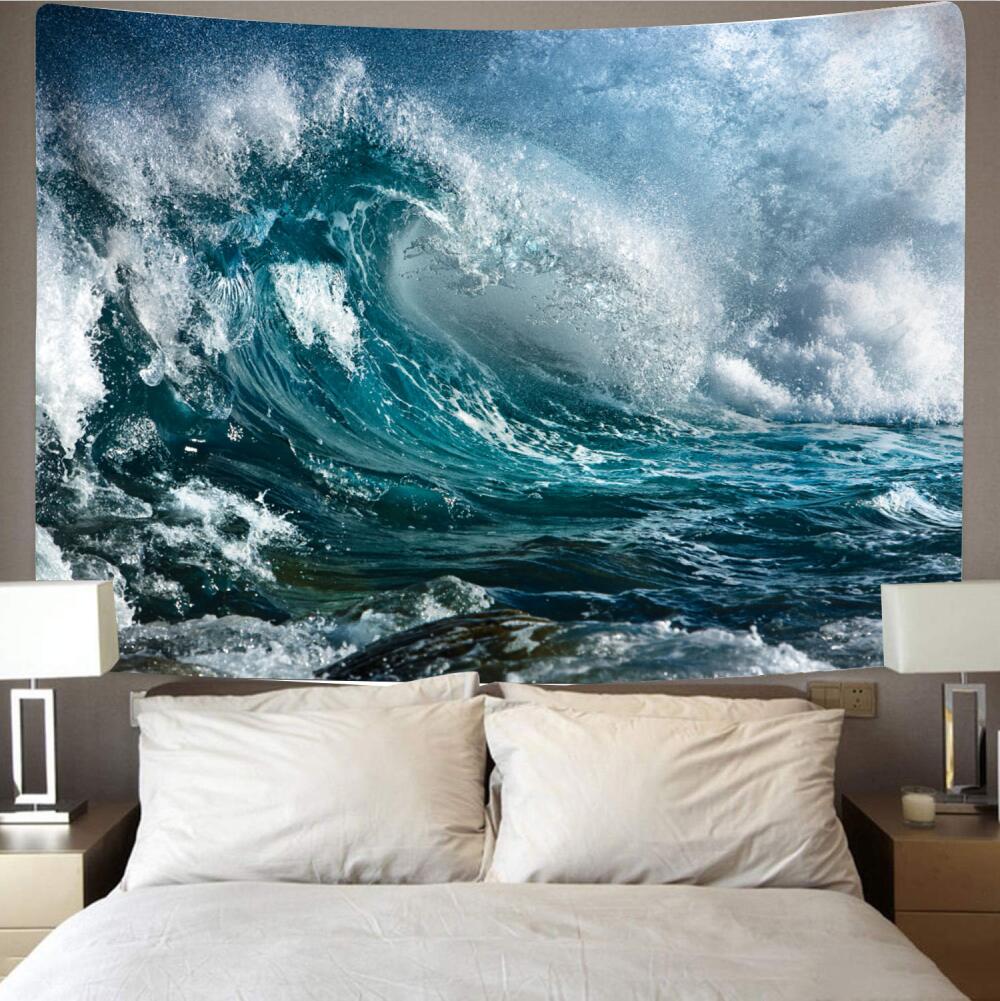Splendid Sea Waves Tapestry Wall Hanging For Bedroom, Sold As 1 Panel