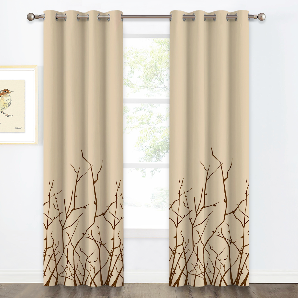 Printed Curtain - Blackout Blinds With Tree Branch Stretching Pattern