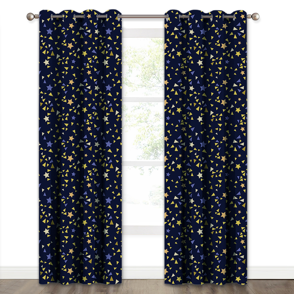 Room Darkening Star And Triangle Pattern Printed Curtain Panel For Kids Room, Sold As 1 Panel