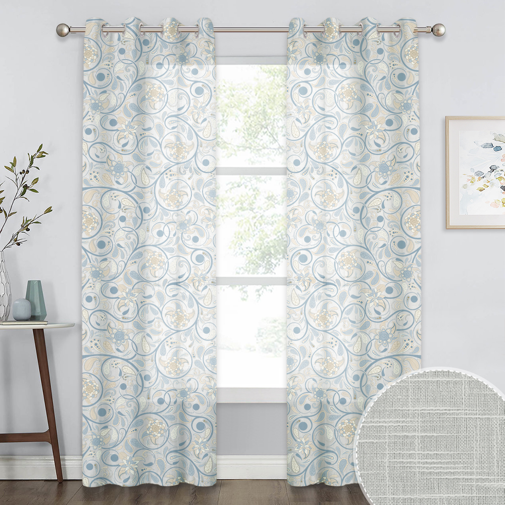 Linen Textured Sheer Curtain - Botanic Floral Style Print Semi Sheer Window Curtain Decor, Light Airy Privacy Vintage Voile Drape For Bedroom Home Off