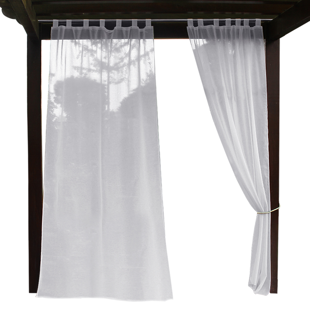 Outdoor Linen Look Curtain - Water Resistant Semi Sheer Curtain With Rope Tieback, Durable Linen Look Outdoor Curtain With Tab Top For Porch, Sold As