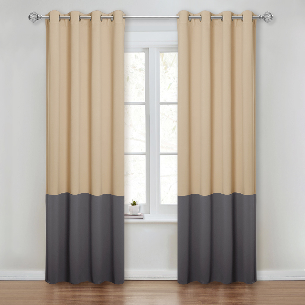 Color Block Blackout Curtain Home Decoration Privacy Thermal Insulated Drape Panels For Bedroom Window, Sold As 1 Panel