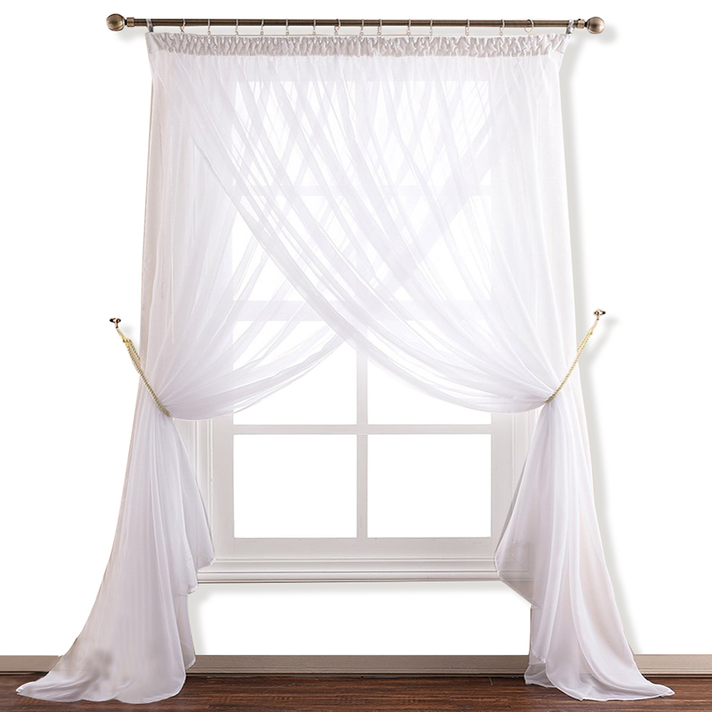 White 2 Layers Sheer Curtain Home Decor Pencil Pleat