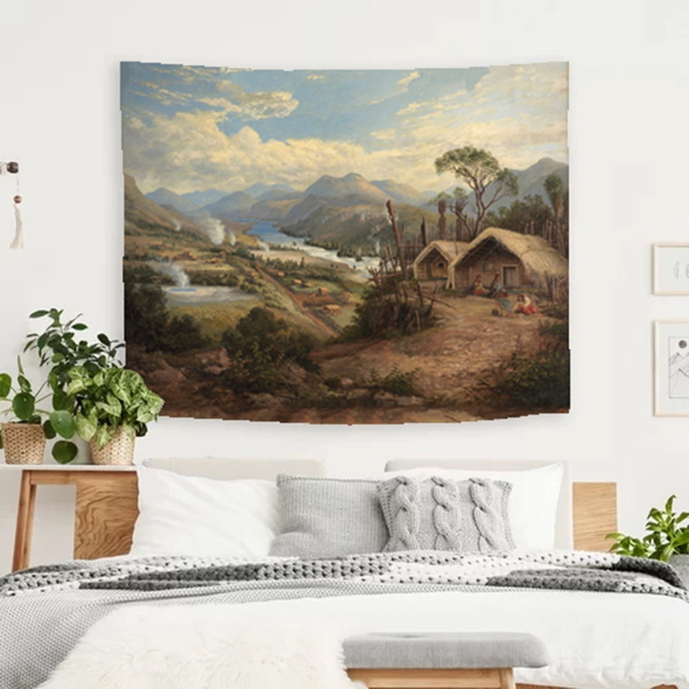 Cabin In Foot Of The Mountain Art Painting Tapestry Wall Hanging Home Decoration For Living Room Bedroom Dorm Art Deck, Sold As 1 Panel