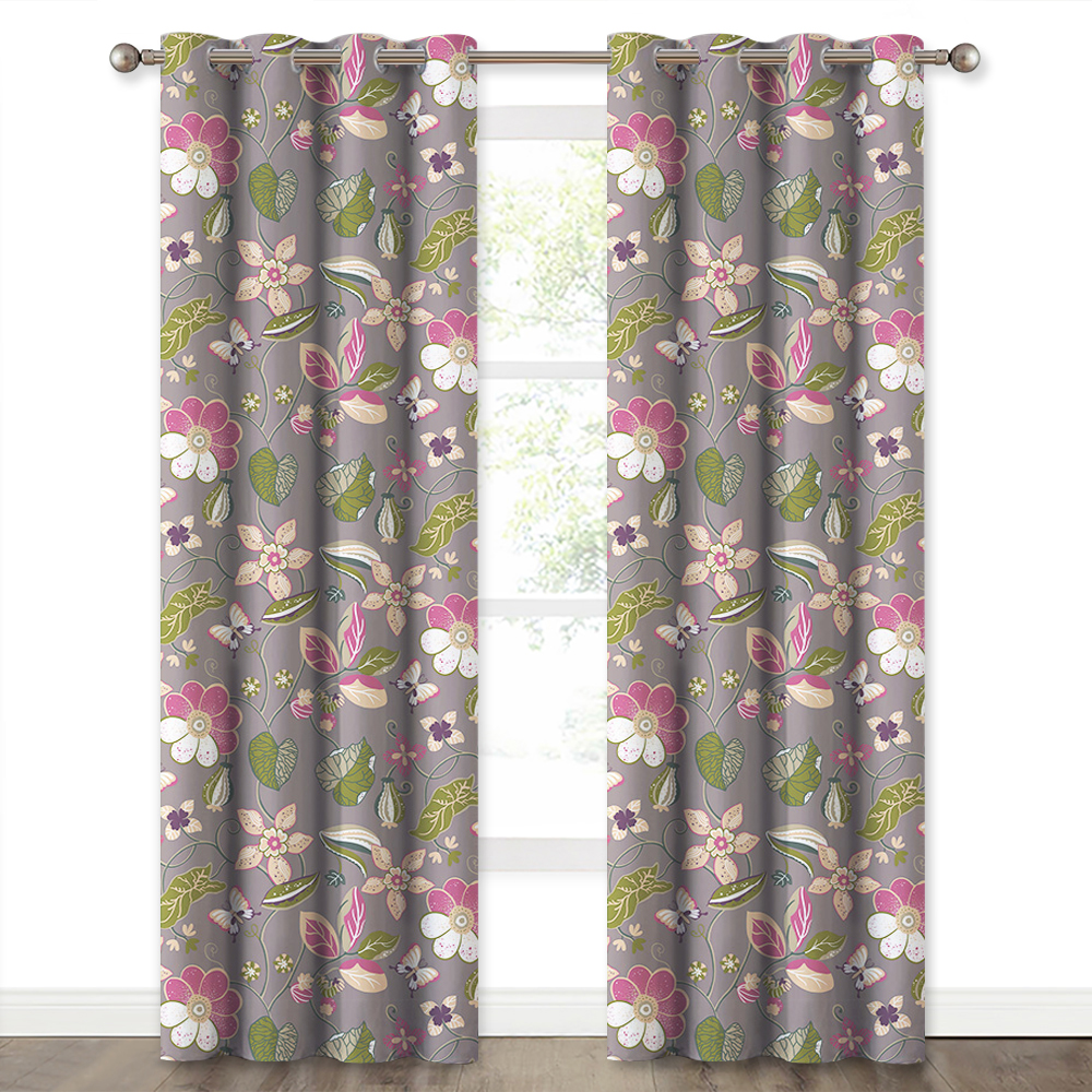 Flower Printed Curtain - Sleep Protection Blinds With Flowery Pattern For Home/villa/loft Decoration, Sold As 1 Panel