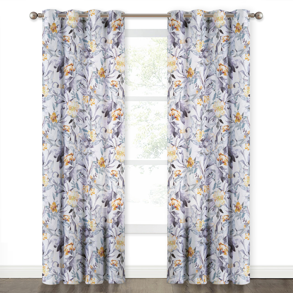Faux Linen Look, Sheer Curtain, Floral With Leaves Pattern Print Voile Window Curtain Panel, Sold As 1 Panel