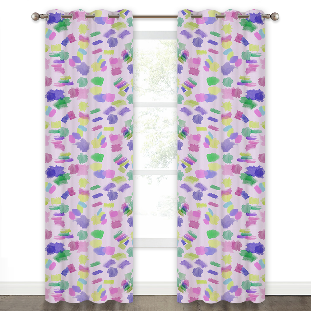 Print Curtain For Kids Room - Blackout Drape With Doodle Color Design For Girls Bedroom Creative Decor For Studio/gallery, Sold As 1 Panel