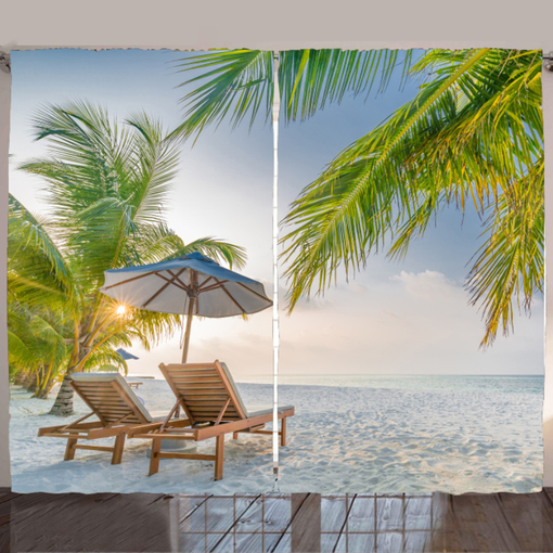 Sunrise Cozy Beach Pattern Digital Printing Room Darkening Curtain, Sold As 2 Panels