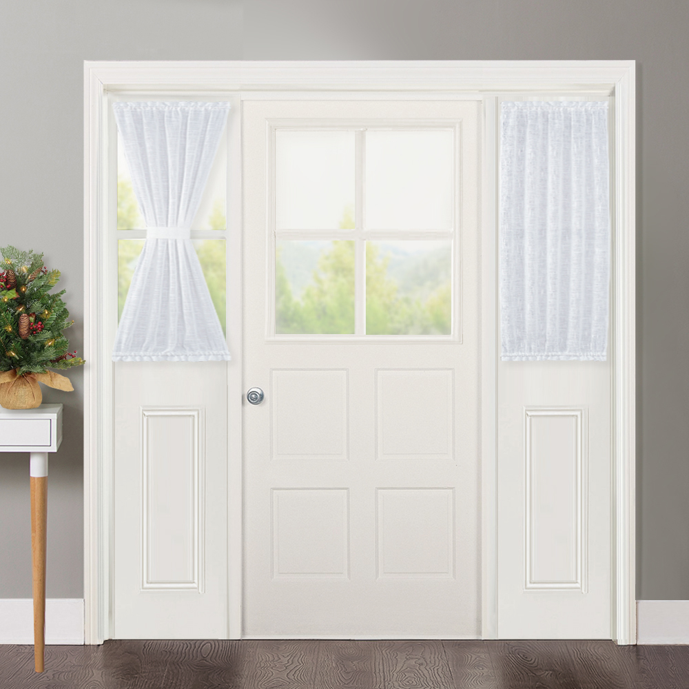 Linen Textured Look Semi Voile Privacy Door Curtain Including Tiebacks, Sold As 1 Piece