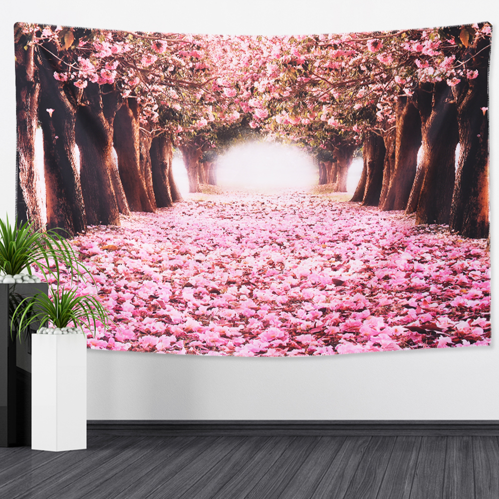 Flower Picture Tapestry Wall Hanging Pink Floral Light Up Bedroom Porch Hanging Sofa Cover Small Window, 1 Panel