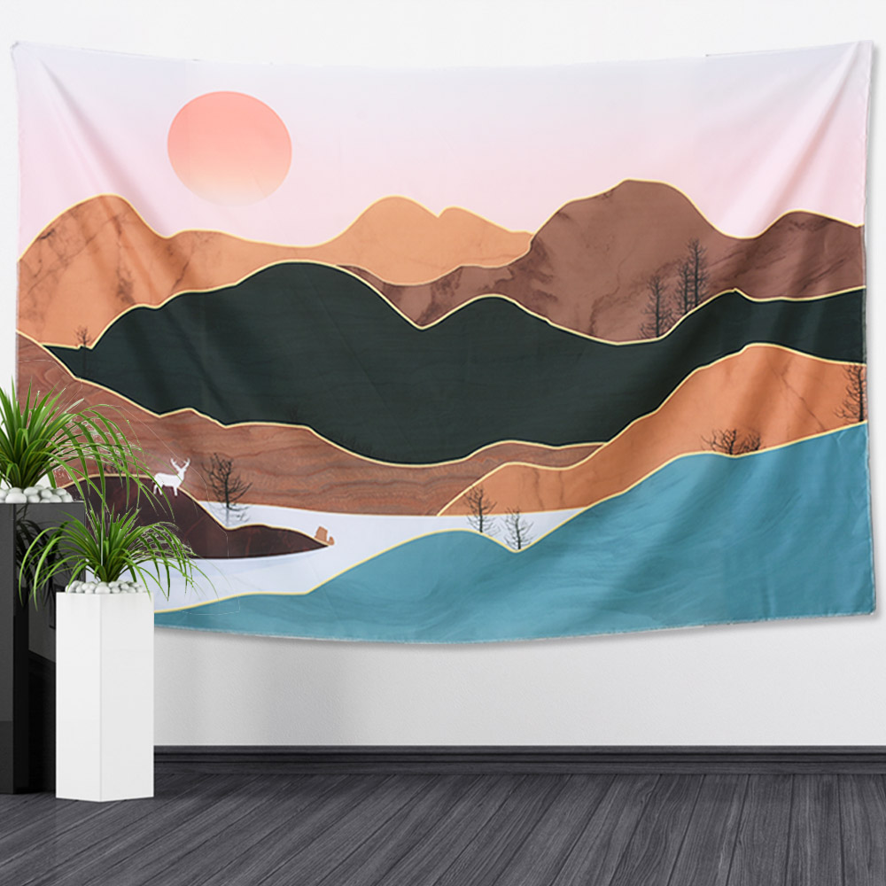Mountain Sunset Nature Landscape Wall Hanging Bedding Tapestry For Room Dorm Decor, Sold As 1 Panel