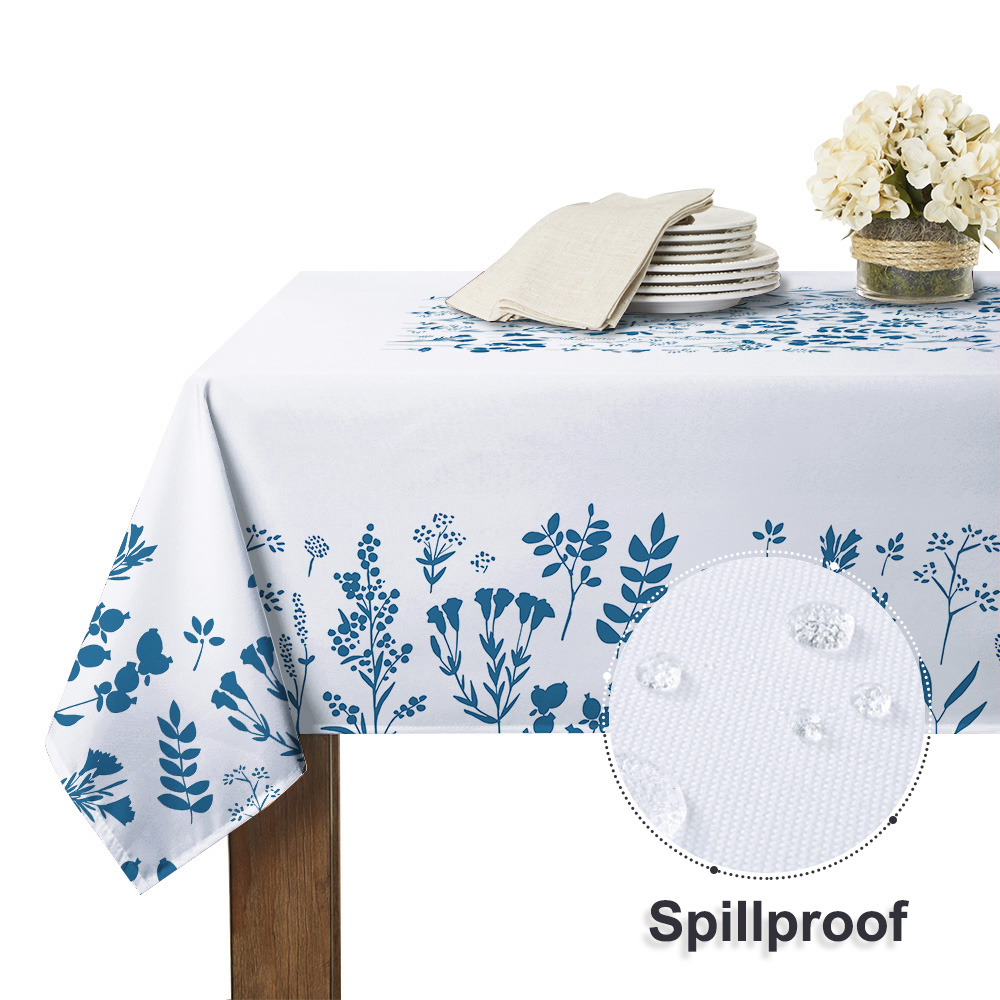 Waterproof Tablecloth For Rectangle Table Blue Flower