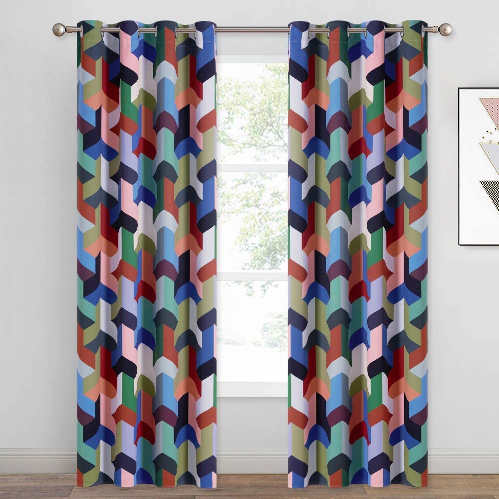 Multi Color Geometry Pattern Print Curtain Room Darkening Drapes,sold As 1 Panel