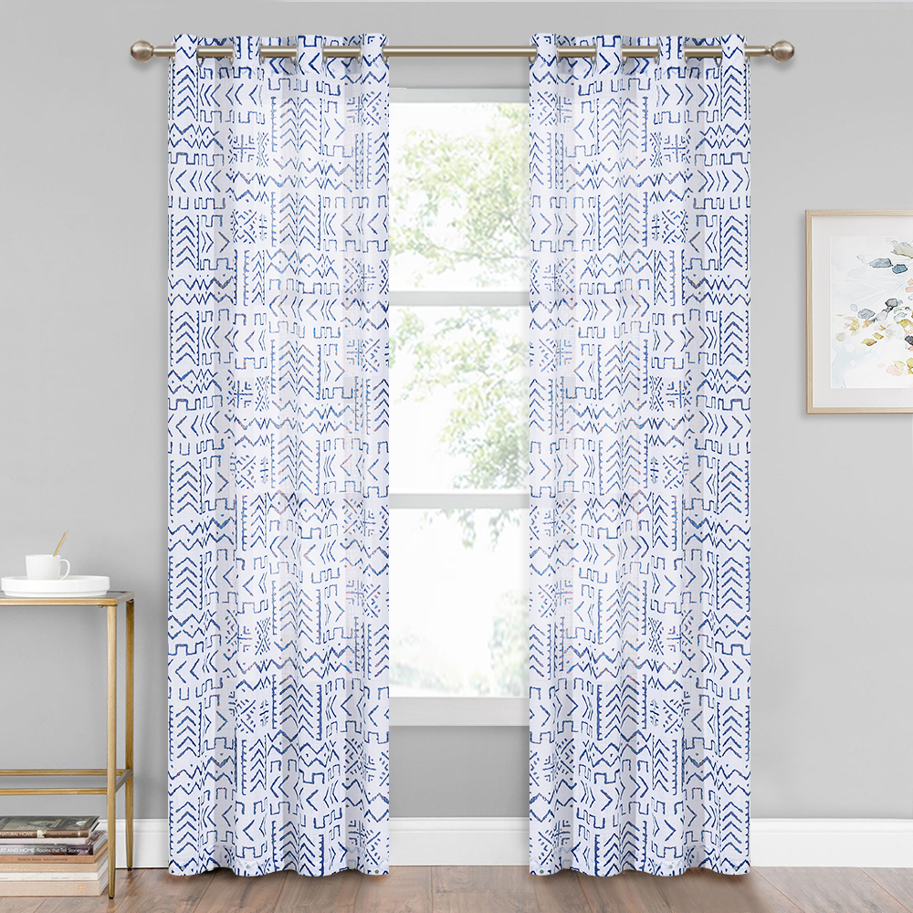 Semi Sheer Pattern Linen Textured Window Curtain For Bedroom , Sold As 1 Panel