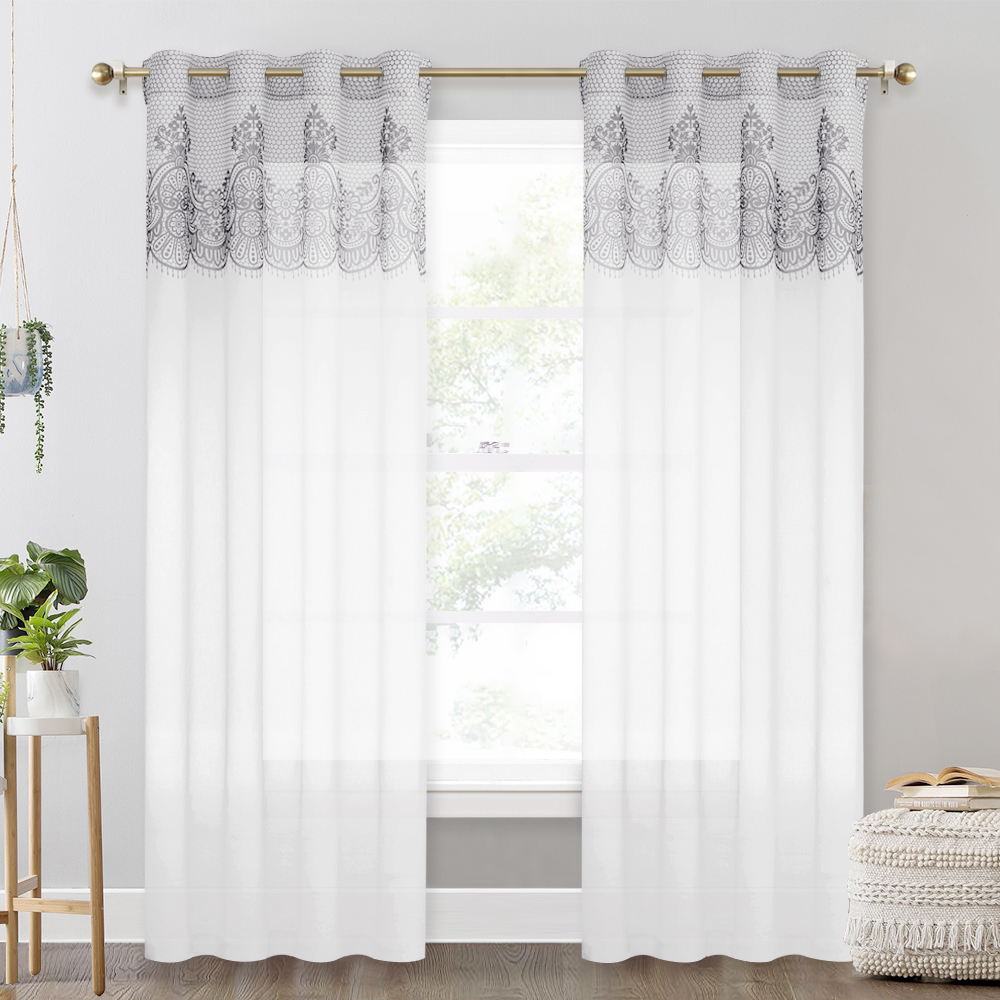 Sheer Curtain With Lace Flower,sold As 1 Panel