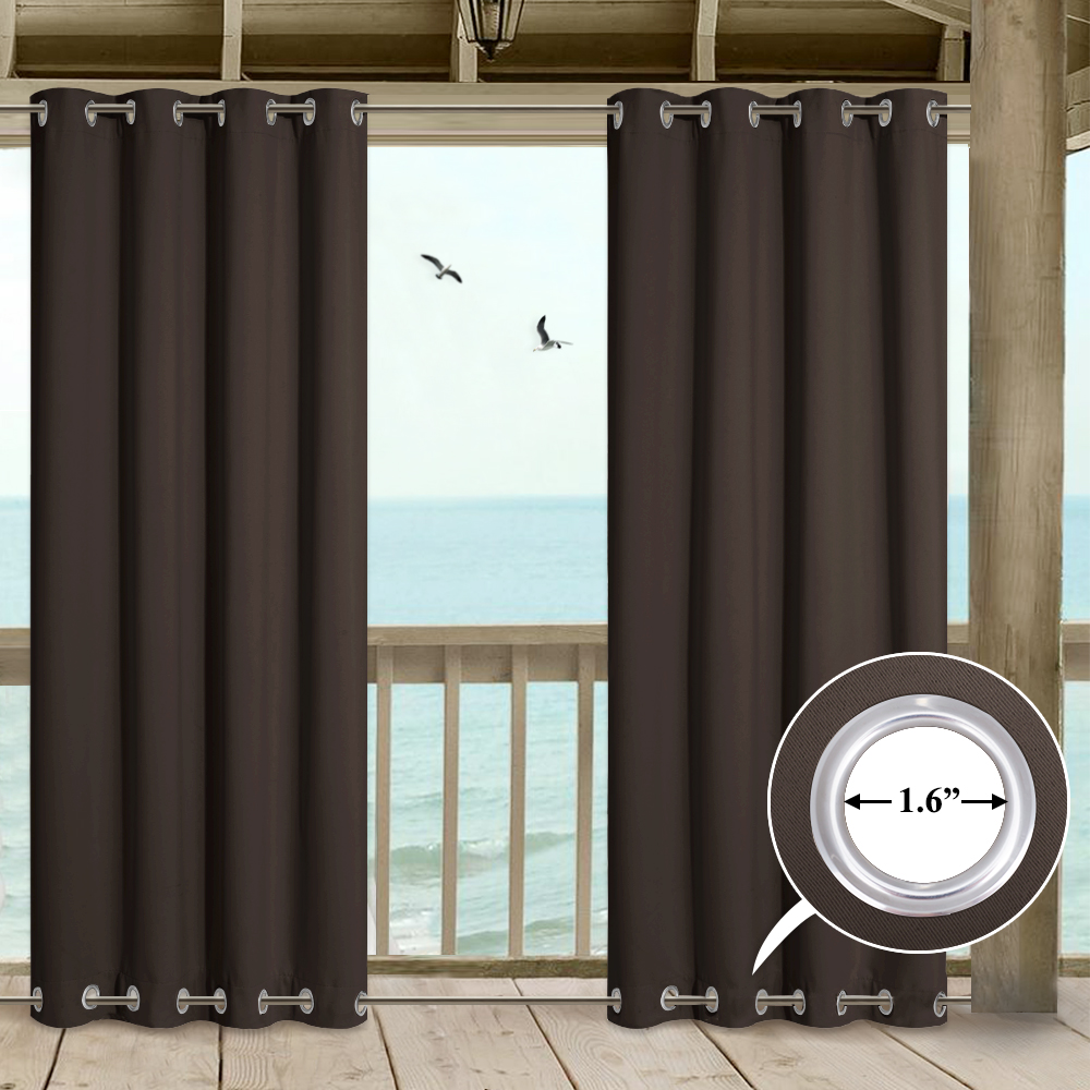 Extra Wide Outdoor Patio Curtain Windproof Waterproof Double Grommets, Thermal Insulated Room Darkening Top & Bottom Grommets Drape, Sold As 1 Panel