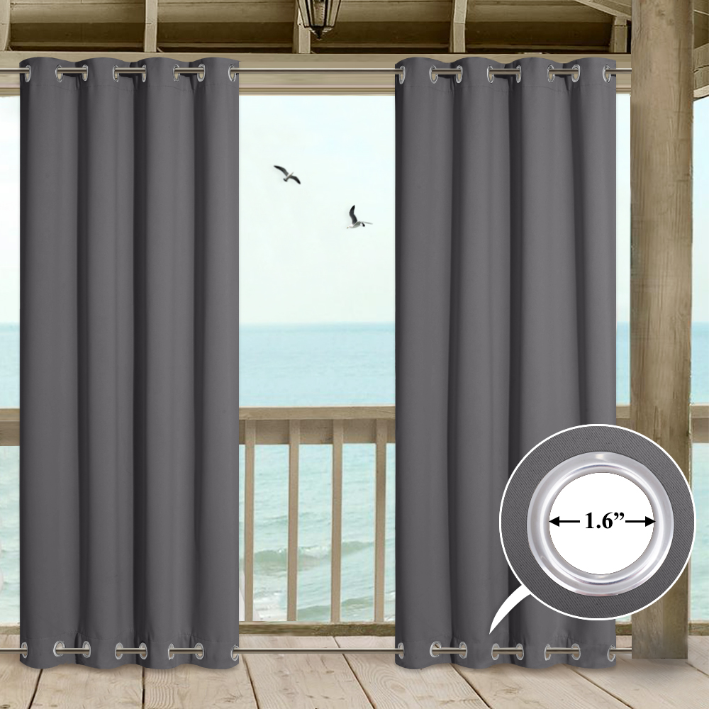 Outdoor Patio Curtains Windproof Darkening Top & Bottom Grommets Drape,sold As 1 Panel