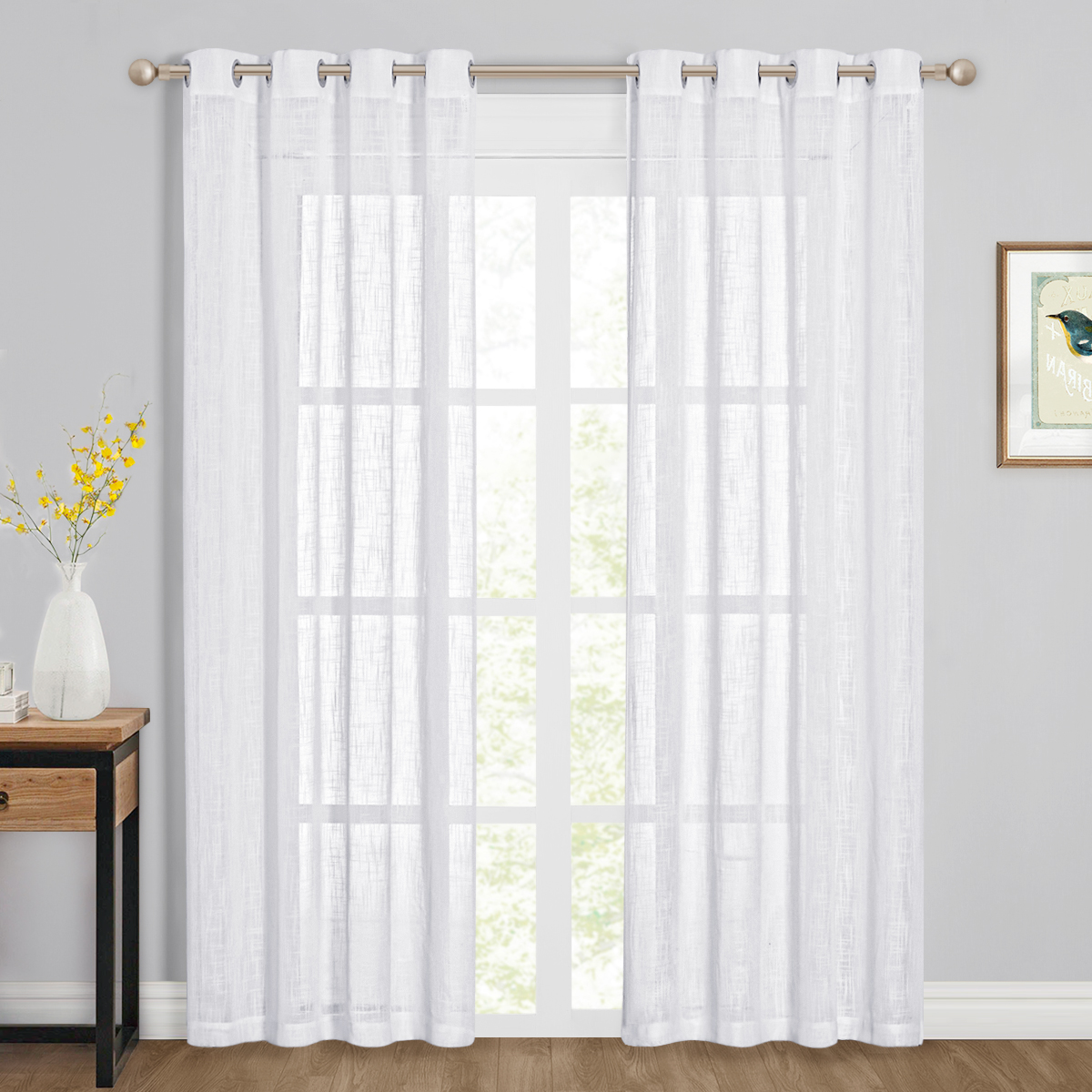 Faux Linen Sheer Curtain - Privacy Semitransparent Light Filtering Semi Voile Sheer Drapes For Bathroom,sold As 1 Panel