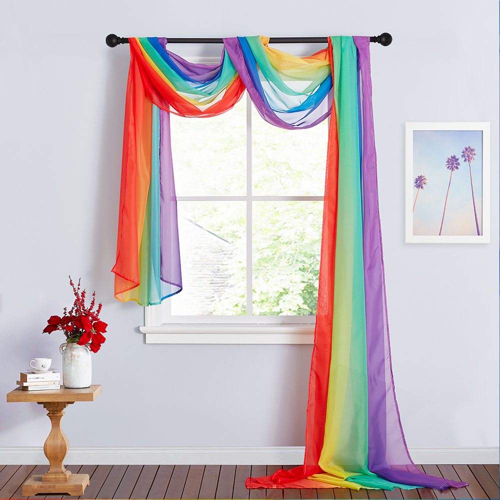 Rainbow Scarf Curtain Sheer Voile Scarf Valance