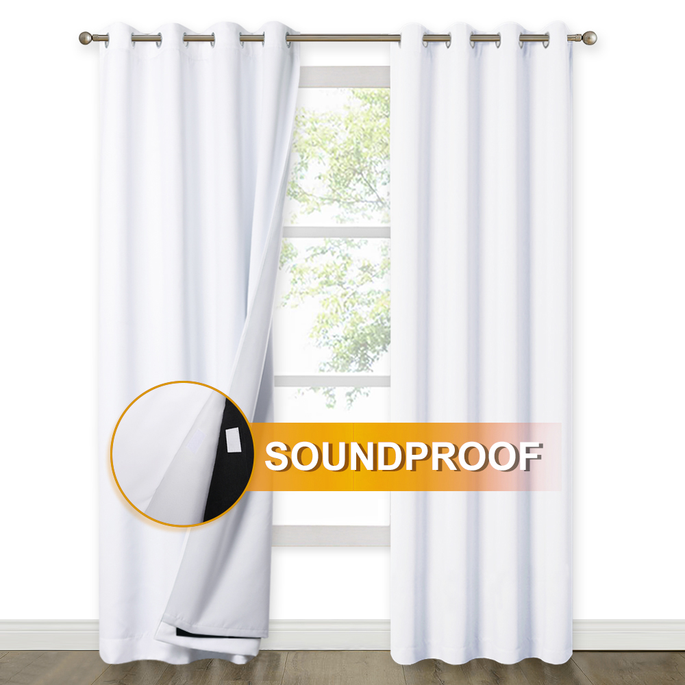 Soundproof Blackout Curtain 3 Layers Thick Curtain (2 Blackout Fabric & 1 Sound Absorbent Cotton), Sold As 1 Panel