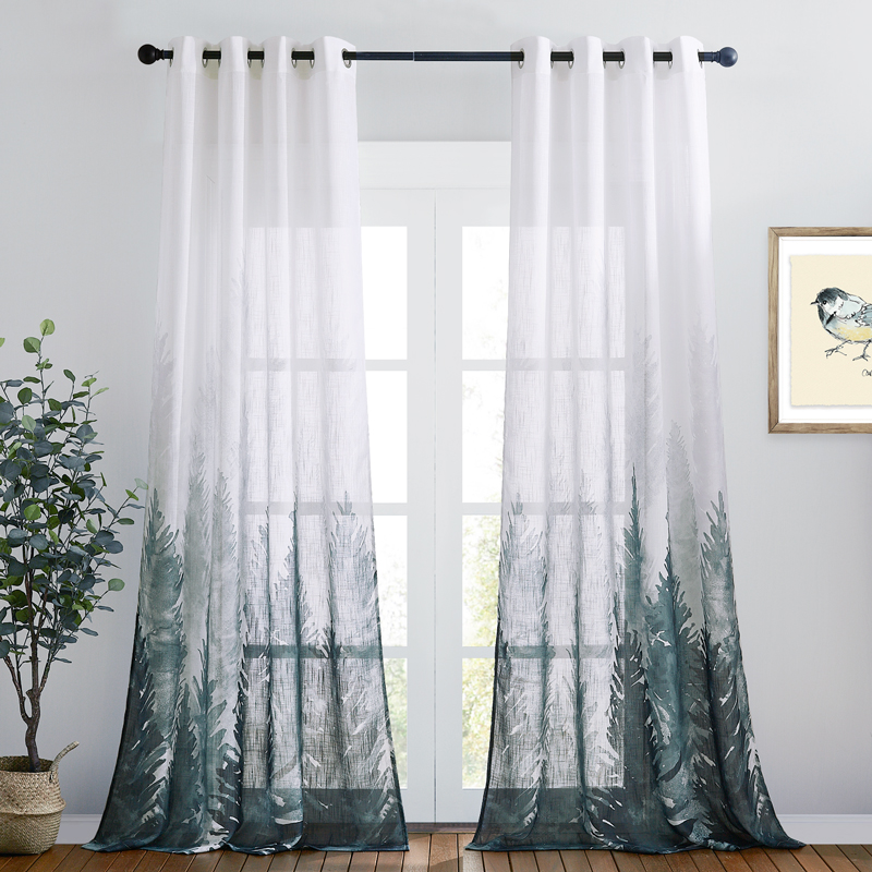 Deep Forest Linen Textured Sheer Curtain,sold As 1 Panel