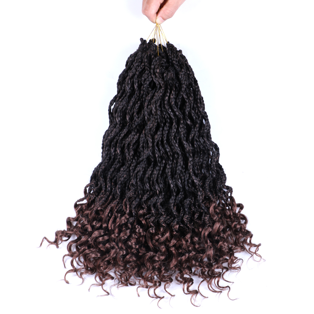DAIRESS 18 Inches 24 Stands Goddess Box Braids Crochet Hair With Curly Ends Crochet Box Braids Hair Synthetic Braiding Hair Extensions 1B/30