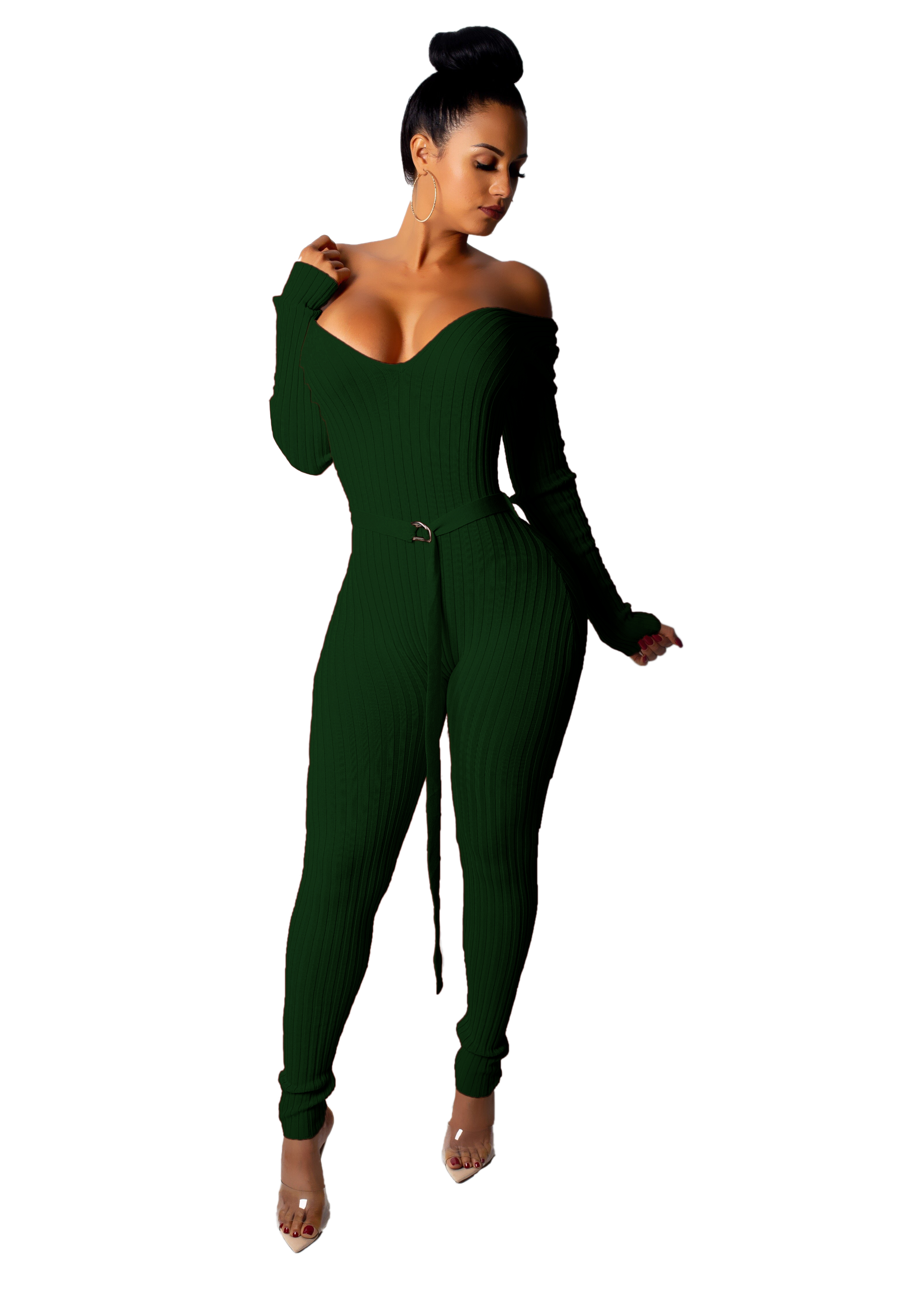 green v neck jumpsuit