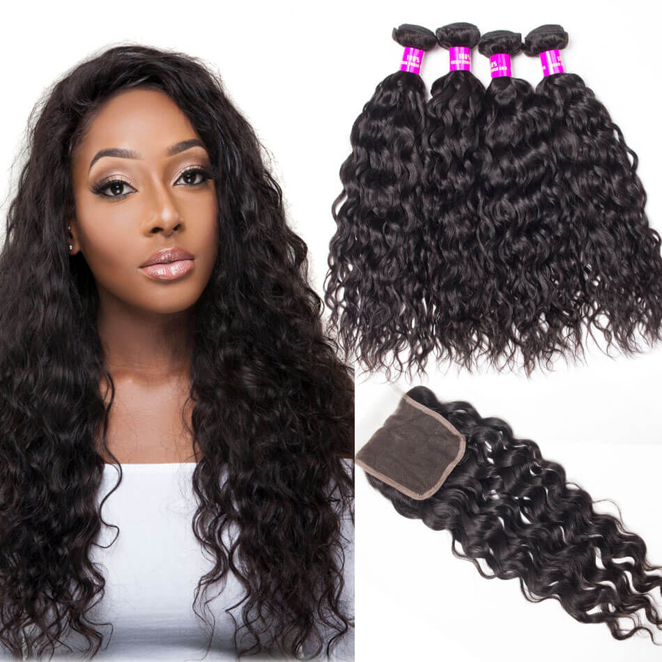 Us 156 71 4 Bundles With Closure Wet And Wavy Human Hair Weave