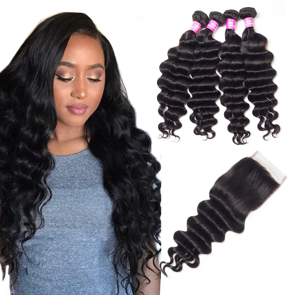 Us 156 71 Loose Deep Wave Virgin Hair 4 Bundles With Closur