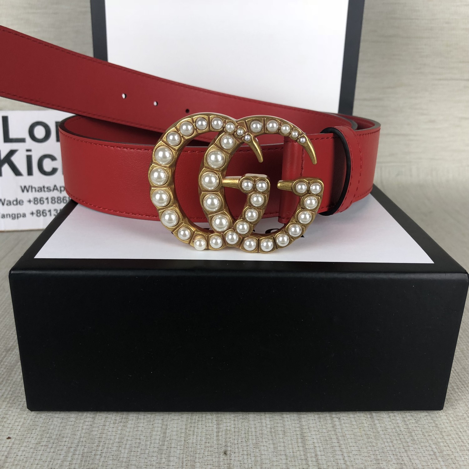 US$ 150 - Gucci leather belt with pearl Double G - nrd.kbic-nsn.gov