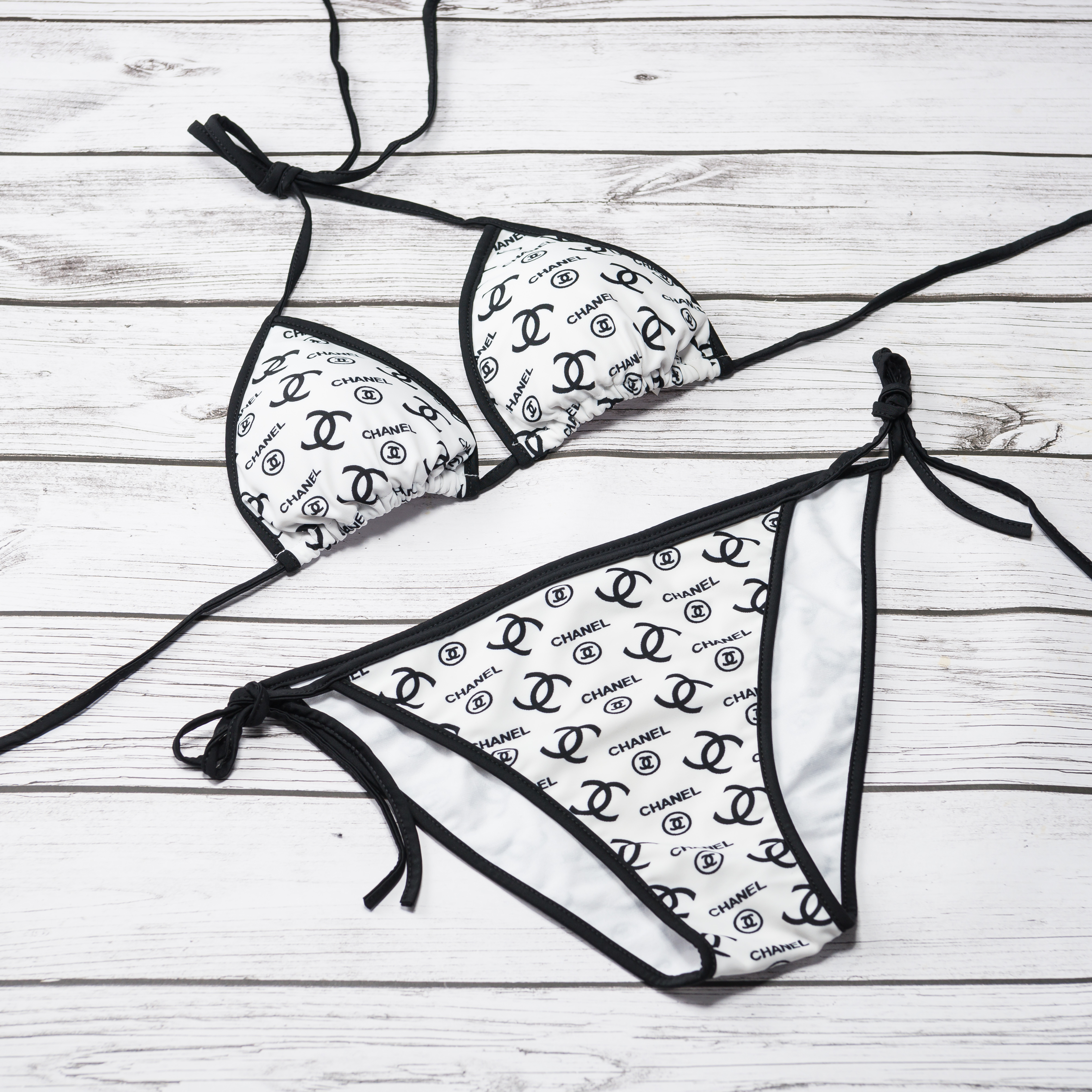 chanel black and white swimsuit
