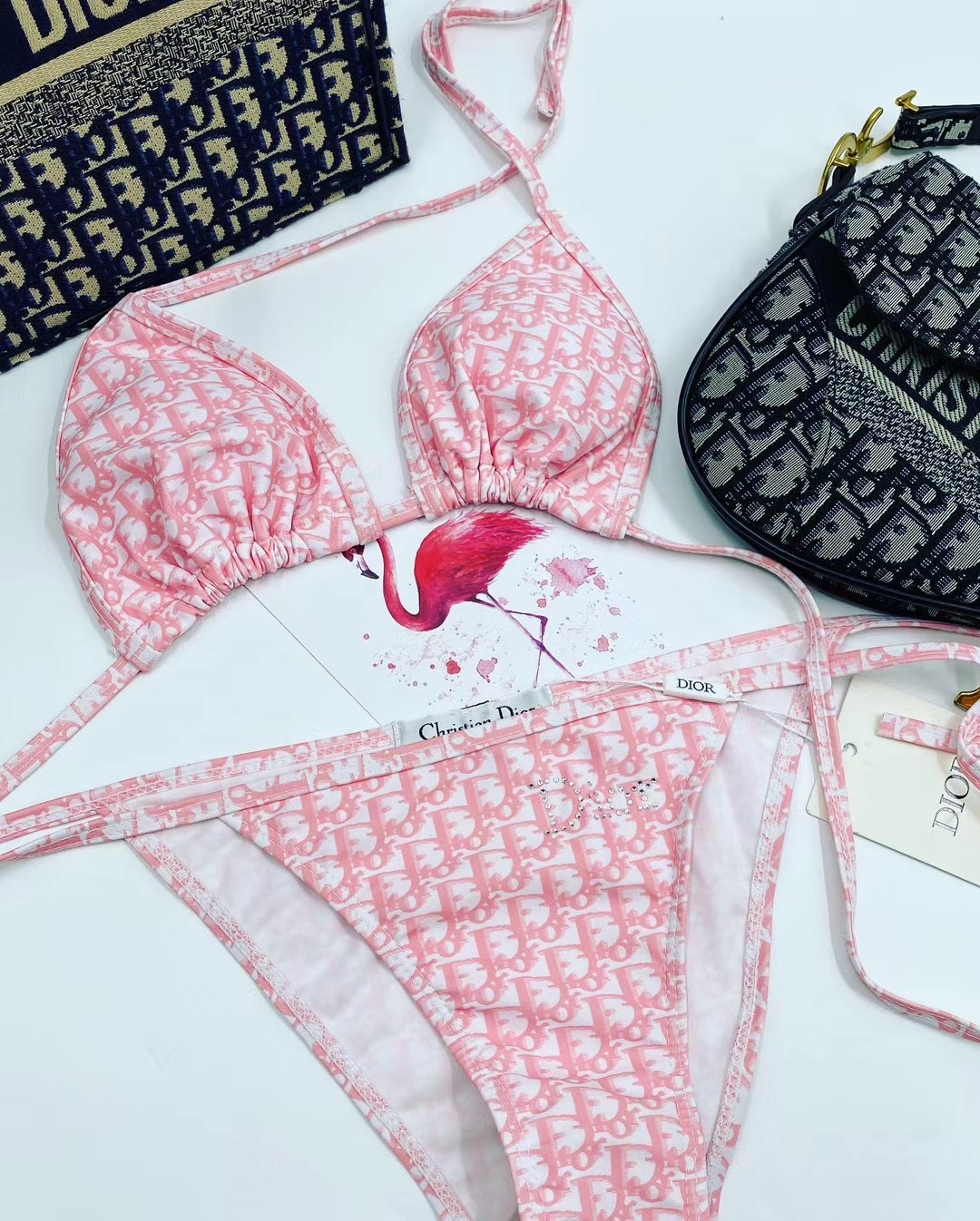 dior bikini pink and white