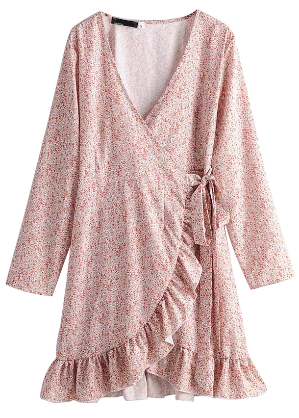 long sleeve floral wrap dress