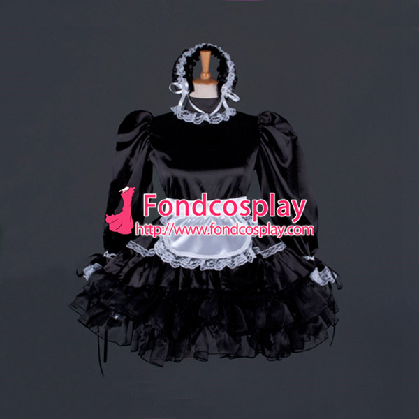 Sissy maid black satin dress custom 