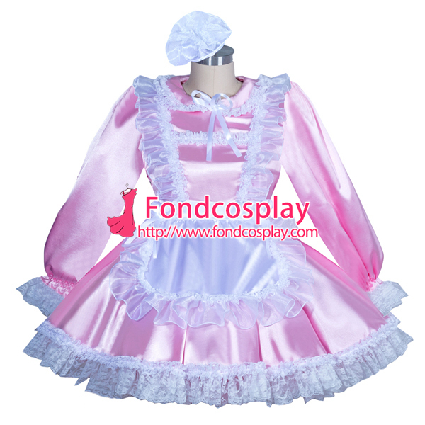 Lockable baby pink Sissy boy Maid Satin long Dress CD/TV Tailor-Made Lockable baby pink Sissy boy Maid Satin long Dress CD/TV Tailor-Made